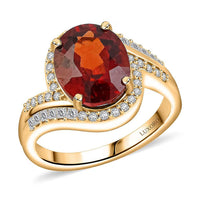 Luxoro AAA Hessonite Garnet and G-H I2 Diamond 5.25 ctw Ring in 10K Yellow Gold (Size 10.0) 4.38 g Grams