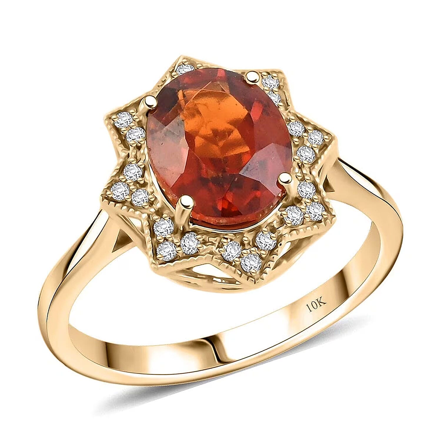 Luxoro 10K Yellow Gold AAA Ceylon Honey Garnet, Diamond (G-H, I2) (0.21 cts) Ring (Size 10.0) 4.00 ctw