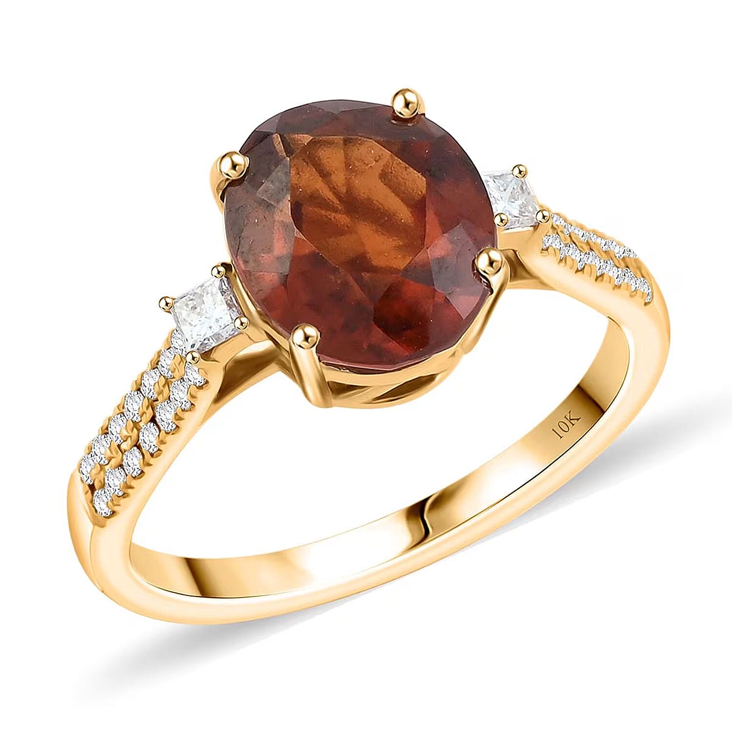 Luxoro 10K Yellow Gold AAA Sri Lankan Honey Garnet, Diamond (G-H, I2) (0.30 cts) Ring (Size 10.0) 3.60 ctw