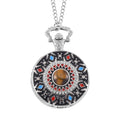 Strada Japanese Movement Tiger Eye, Multi Color Enameled Pocket Watch With Chain (31 Inches) in Silvertone (45.7mm) 2.00 ctw - Sticky add to cart bar