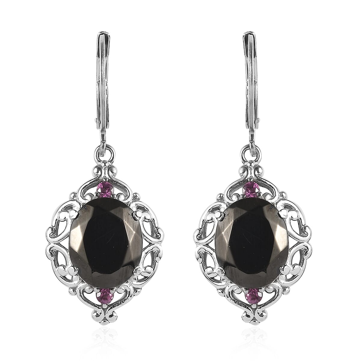 Elite Shungite and Orissa Rhodolite Garnet 5.20 ctw Lever Back Earrings in Stainless Steel