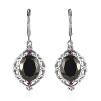 Elite Shungite and Orissa Rhodolite Garnet 5.20 ctw Lever Back Earrings in Stainless Steel