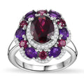 Premium Orissa Rhodolite Garnet, Multi Gemstone Twilight Bloom Ring in Rhodium Over Sterling Silver (Size 10.0) 4.00 ctw - Sticky add to cart bar