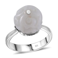 Natural Jade Carved Ring in Rhodium Over Sterling Silver (Size 10.0) 15.90 ctw