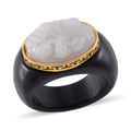 Natural Jade and Black Jade (D) Carved 49.60 ctw Ring in 18K Vermeil Yellow Gold Over Sterling Silver - Sticky add to cart bar