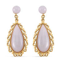 Natural Jade Carved 25.00 ctw Teardrop Earrings in 18K Vermeil Yellow Gold Over Sterling Silver