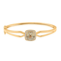 Certified & Appraised Luxoro AAA Asscher Cut Turkizite and G-H I2 Diamond 4.40 ctw Bangle Bracelet in 10K Yellow Gold (6.50 In) 10.50 Grams