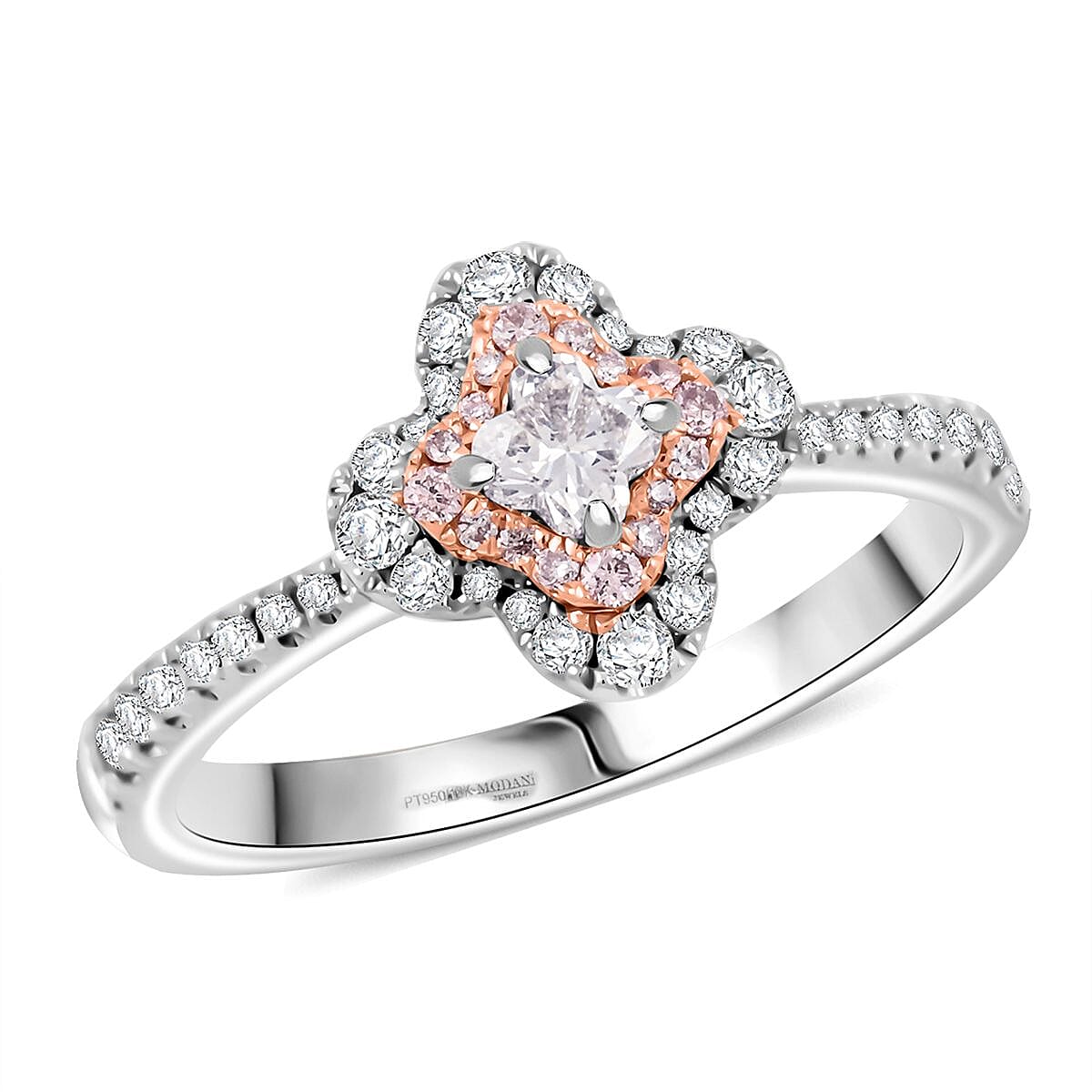 Doorbuster Modani 950 Platinum (G VVS) Natural White and Pink Diamond Ring (Size 10.0) (4.74 g) 0.56 ctw