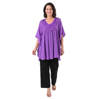 Tamsy Black Embroidered V-Neck Stone Wash Kaftan - One Size Fits Most