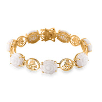 Natural Jade 29.85 ctw Floral Bracelet in 18K Vermeil Yellow Gold Over Sterling Silver (6.50 In)