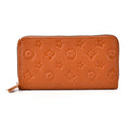 Tan Flower Embossed Genuine Leather Wallet (7.48"x0.79"x3.94") - Sticky add to cart bar