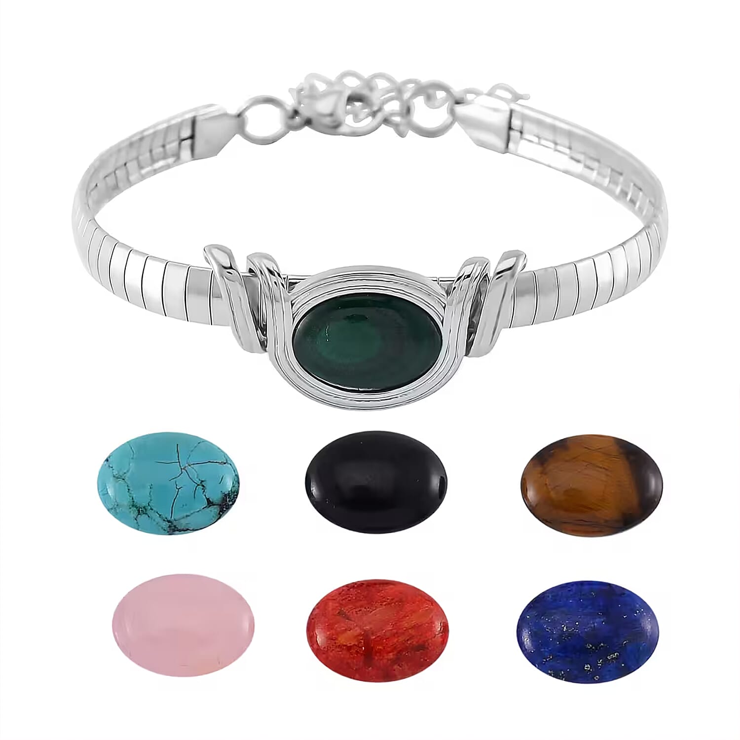 7pcs Interchangeable Multi Gemstone 59.50 ctw Bracelet in