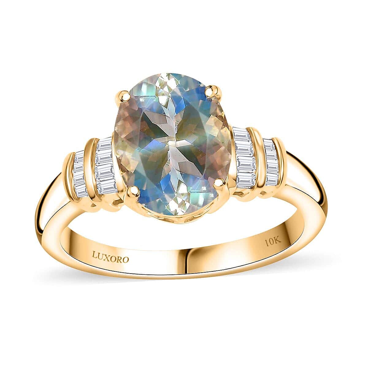 Luxoro 10K Yellow Gold AAA Premium Malagasy Moonstone, Diamond (G-H, I2) Ring (Size 6.0) 2.50 ctw