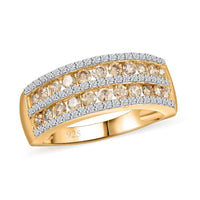 Doorbuster Natural Champagne and White Diamond 1.00 ctw Ring in 14K Yellow Gold Over Sterling Silver (Size 10.0)