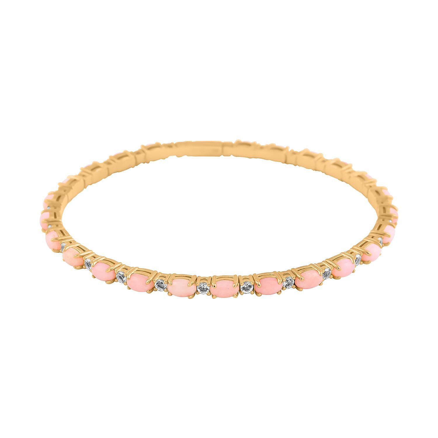 Modani Pink Opal and White Topaz 5.50 ctw Bangle Bracelet (6.75 In) in Vermeil Yellow Gold Over Sterling Silver with 1.5g Titanium Spring