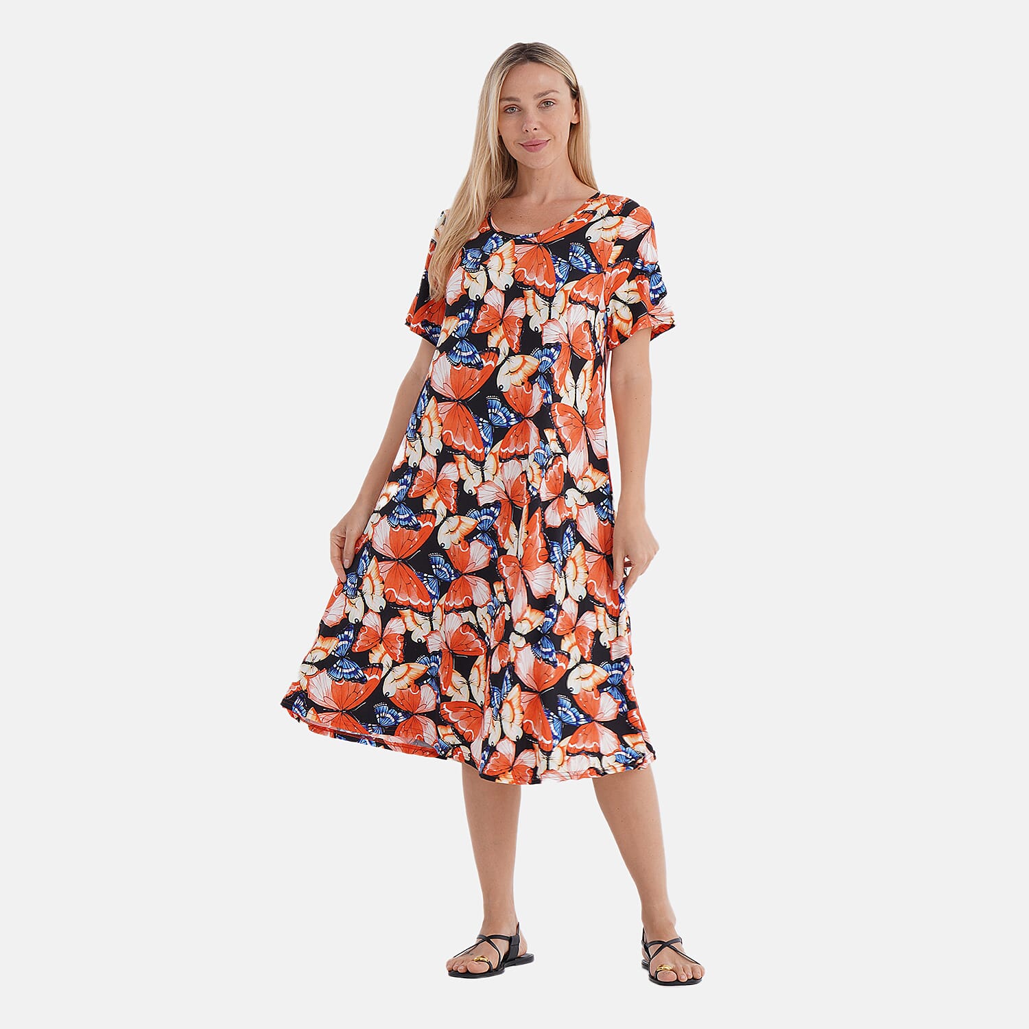 Green Leopard Double Knit Brushed A Line Dress with short Sleeves - One Size