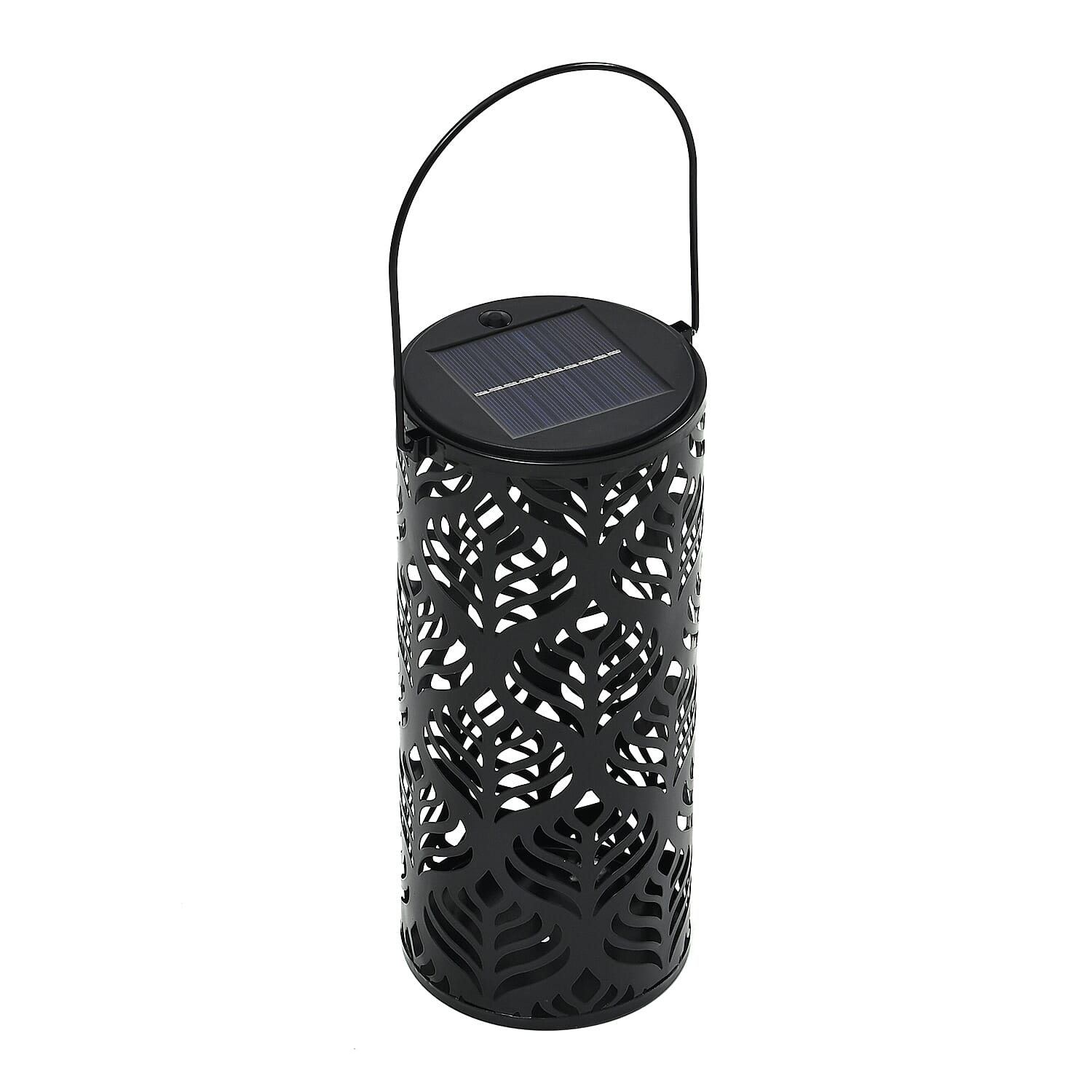 Solar Operated Metal Cylinder Lantern with Hollow Leaf Vein Pattern (500 mAh)