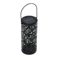 Solar Operated Metal Cylinder Lantern with Hollow Leaf Vein Pattern (500 mAh)