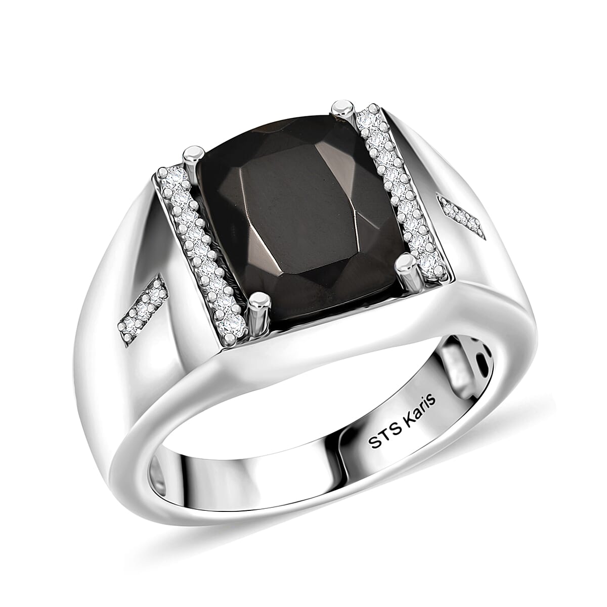 EverTrue Elite Shungite and White Zircon 2.50 ctw Men's Ring in Platinum Bond