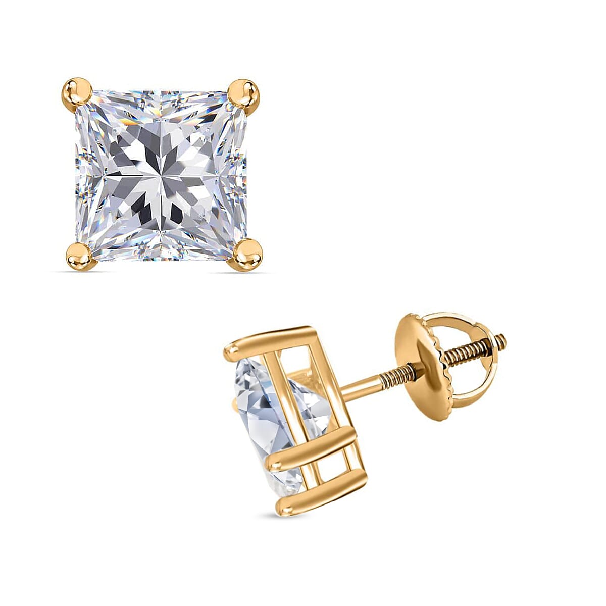Princess Cut Luxuriant Lab Grown Diamond G VS2 3.00 ctw Earrings in 14K Yellow Gold