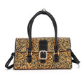 Brown Flower Embossed Faux Leather Crossbody Bag (13.38"x4.33"x7.48") with Shoulder Strap - Sticky add to cart bar