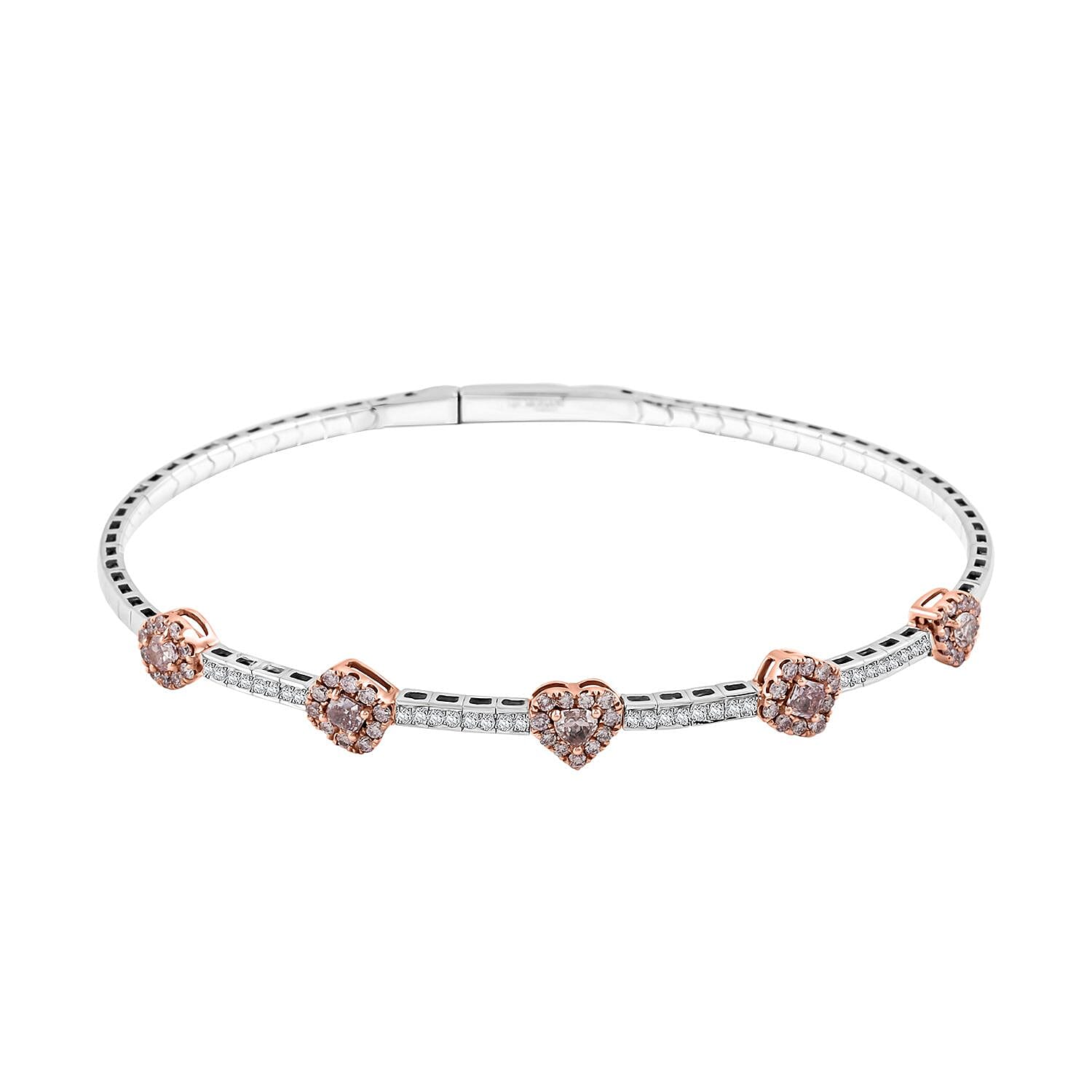 Modani Natural Pink and White Diamond 1.07 ctw Bangle Bracelet in 14K White and Rose Gold (7.00 In) 7.29 Grams Including Titanium Spring weight 1 Grams
