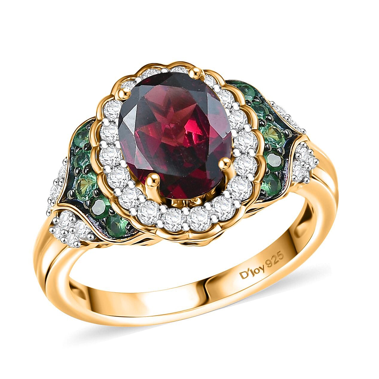 D'Joy Orissa Rhodolite Garnet, Multi Gemstone Ring in 18K Vermeil YG Over Sterling Silver (Size 10.0) 2.15 ctw