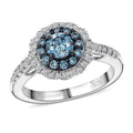 Luxuriant Lab Grown Blue and White Diamond Serene Halo Ring in Sterling Silver - Sticky add to cart bar