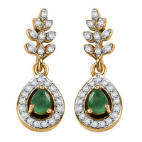 D'Joy Kagem Zambian Emerald and White Zircon 0.70 ctw Vine Drop Earrings in 18K Vermeil Yellow Gold Over Sterling Silver