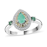Kagem Zambian Emerald, Multi Gemstone Ring in Rhodium Over Sterling Silver (Size 7.0) 1.10 ctw