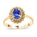AAA Tanzanite, Yellow Diamond (IR), White Diamond (0.30 cts) Ring in 18K Vermeil YG Over Sterling Silver (Size 7.0) 1.15 ctw - Sticky add to cart bar