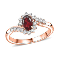 Premium Anthill Garnet, White Zircon Orchid Flower Ring in 18K Vermeil RG Over Sterling Silver (Size 7.0) 0.90 ctw