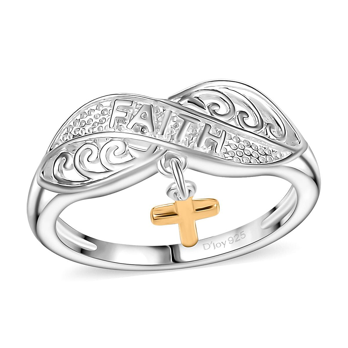 Leaf Ring with Cross Charm in 14K YG Over and Sterling Silver 2.75 Grams