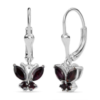 D'Joy Premium Anthill Garnet 1.00 ctw Butterfly Earrings in Rhodium Over Sterling Silver
