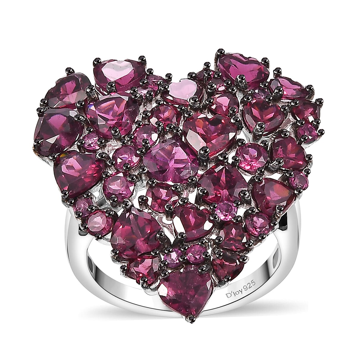Premium Orissa Rhodolite Garnet Heart Ring in Rhodium Over Sterling Silver (Size 10.0) 9.80 ctw