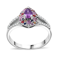 Madagascar Purple Sapphire, Multi Gemstone Ring in Rhodium Over Sterling Silver (Size 8.0) 1.00 ctw