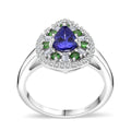 AAA Tanzanite, Multi Gemstone Teardrop Harmony Ring in Rhodium Over Sterling Silver (Size 10.0) 1.25 ctw - Sticky add to cart bar