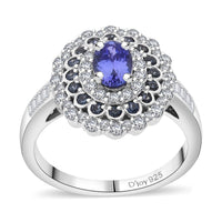 AAA Tanzanite and Multi Gemstone 1.90 ctw Regal Eclipse Ring in Rhodium Over Sterling Silver (Size 10.0)