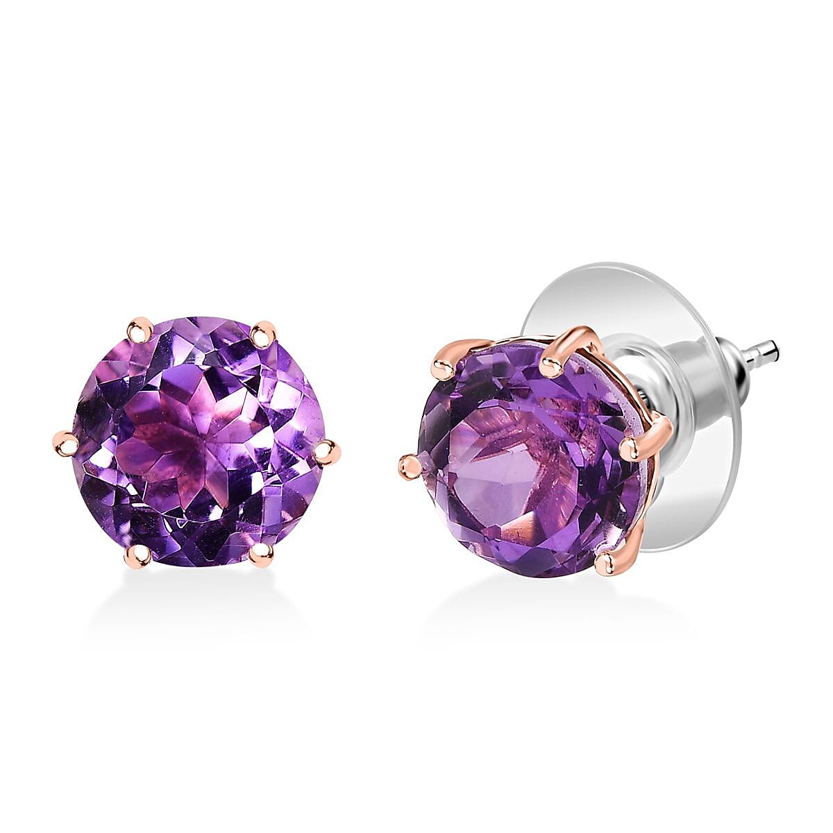D'Joy Rose De France Amethyst 7.50 ctw Solitaire Stud Earrings in 18K Vermeil RG Over Sterling Silver