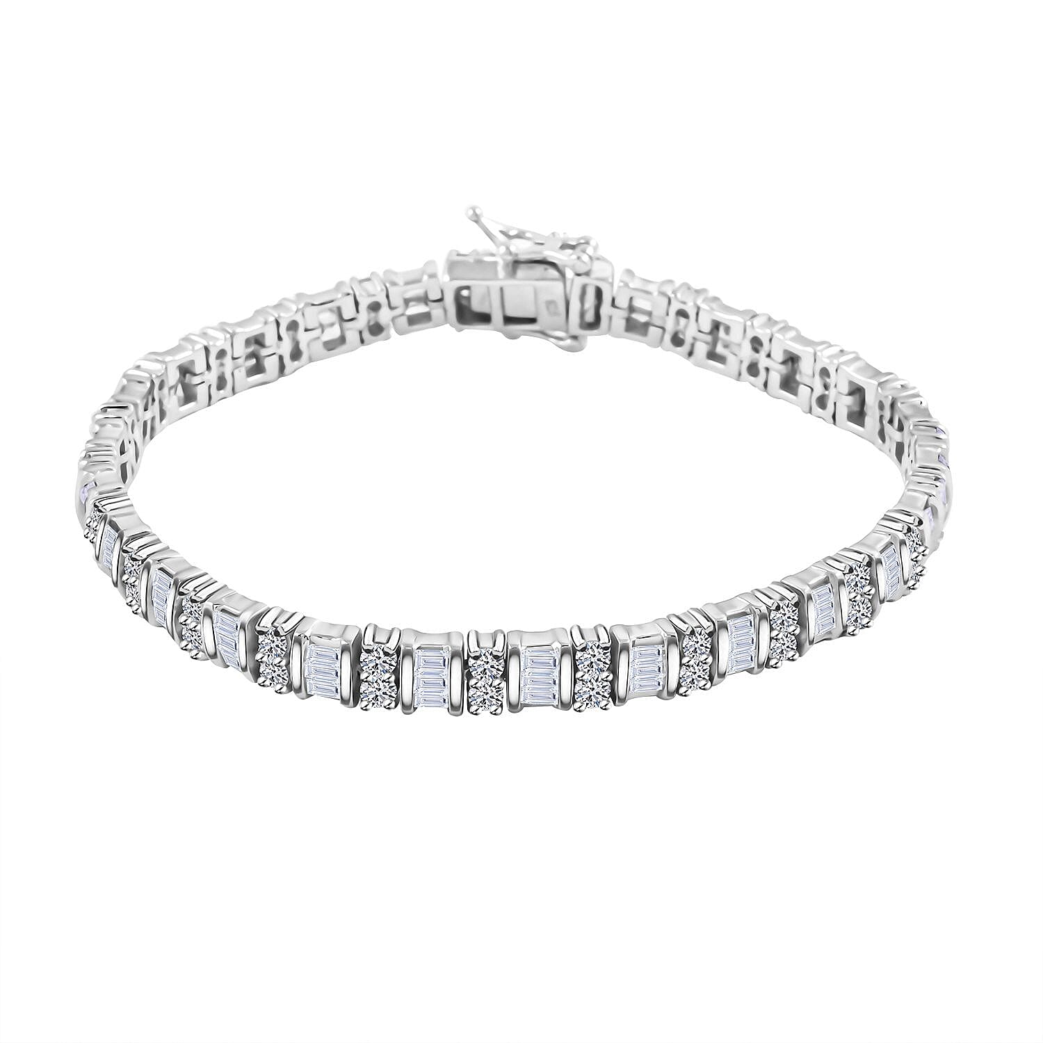 Luxuriant Lab Grown Diamond (G, SI) Bracelet in Rhodium Over Sterling Silver (6.75 In) 5.00 ctw