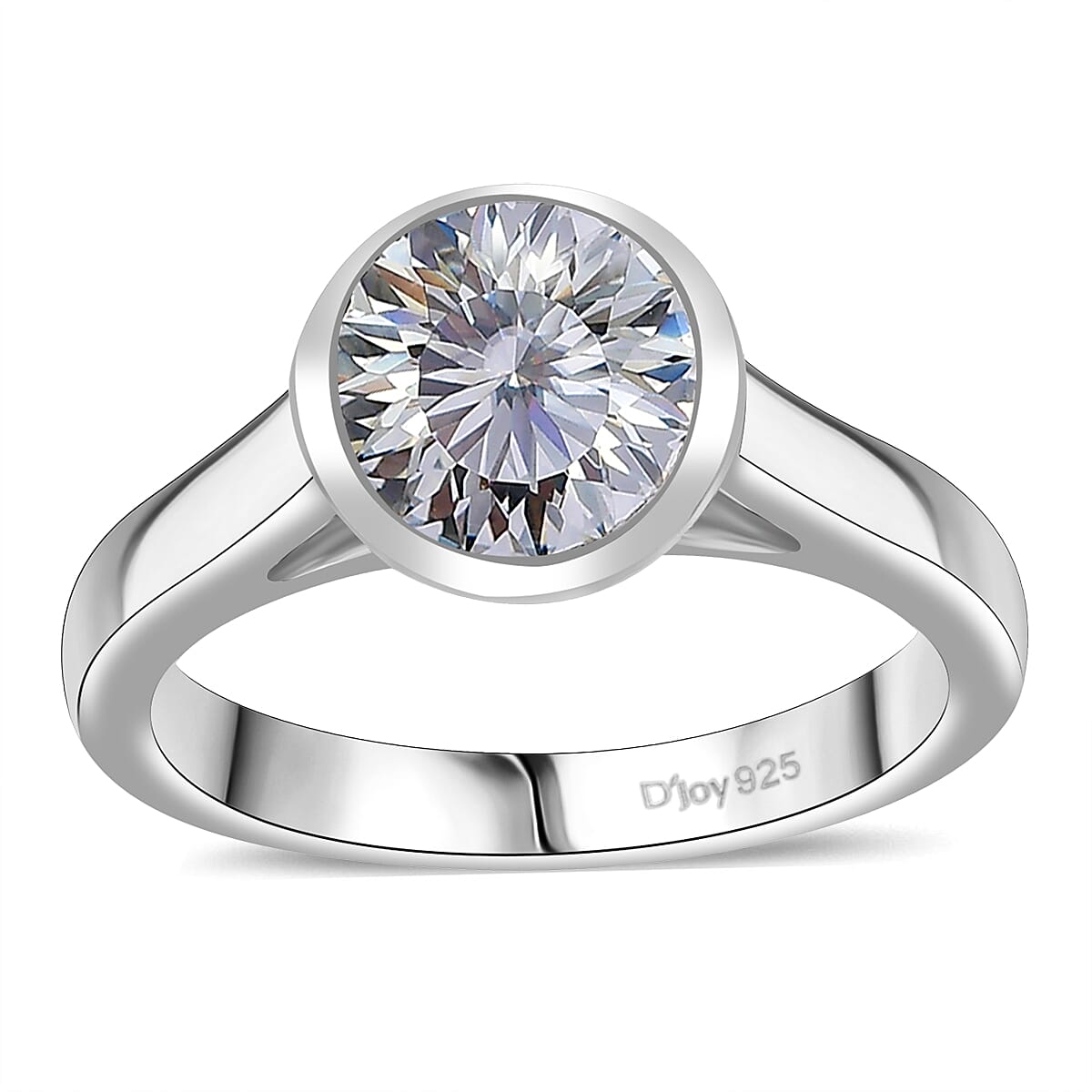 Crisantemo Cut Moissanite (Rnd 8mm) Solitaire Ring in Rhodium Over Sterling Silver (Size 10.0) 1.85 ctw