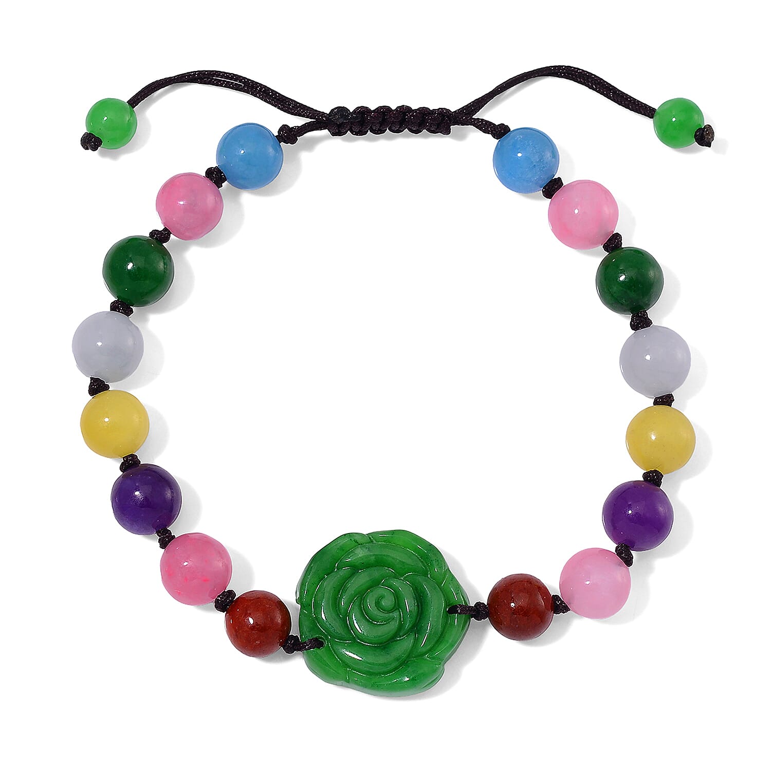 Multi Burmese Jade Beaded Bracelet with Flower (6-9In) 105.00 ctw