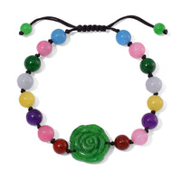 Multi Burmese Jade Beaded Bracelet with Flower (6-9In) 105.00 ctw