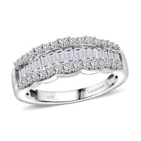 Luxuriant Lab Grown Diamond (SI) Scalloped Ring in Rhodium Over Sterling Silver (Size 10.0) 1.00 ctw