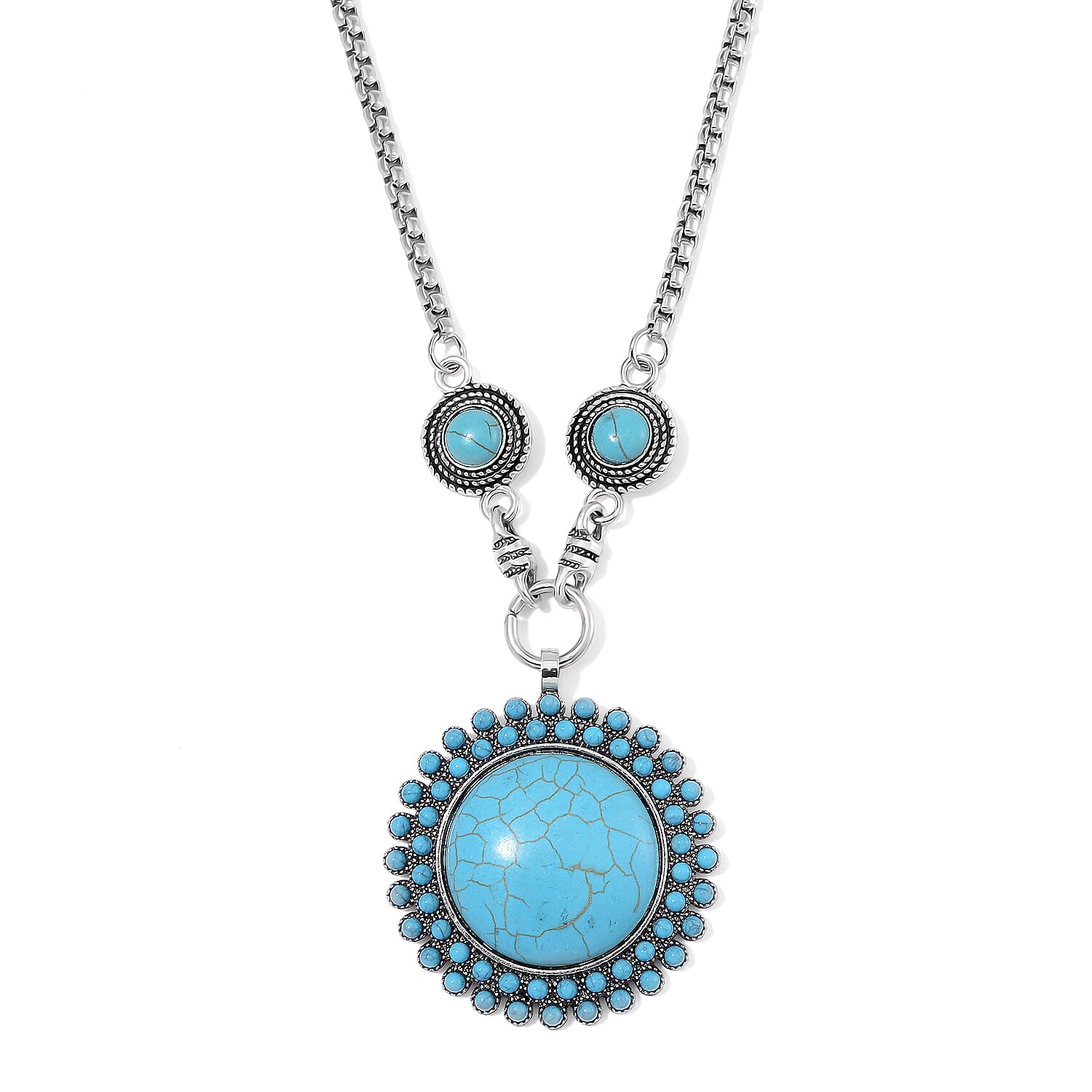 Blue Howlite 91.00 ctw Necklace in Silvertone 20-22 Inches