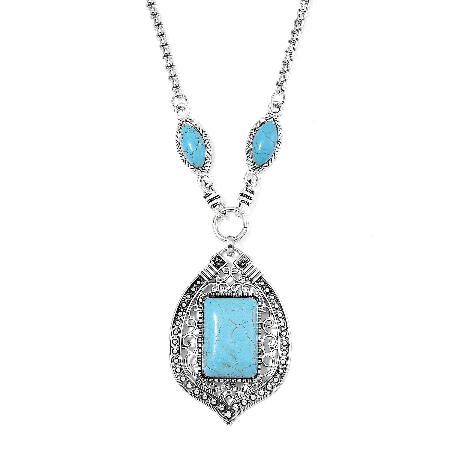 Blue Howlite 50.00 ctw Necklace 20-22 Inches in Silvertone