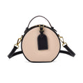 White with Black Chic Round Genuine Leather Crosbody Bag (4.33"x3.15"x5.9") with Detachable Shoulder Strap - Sticky add to cart bar