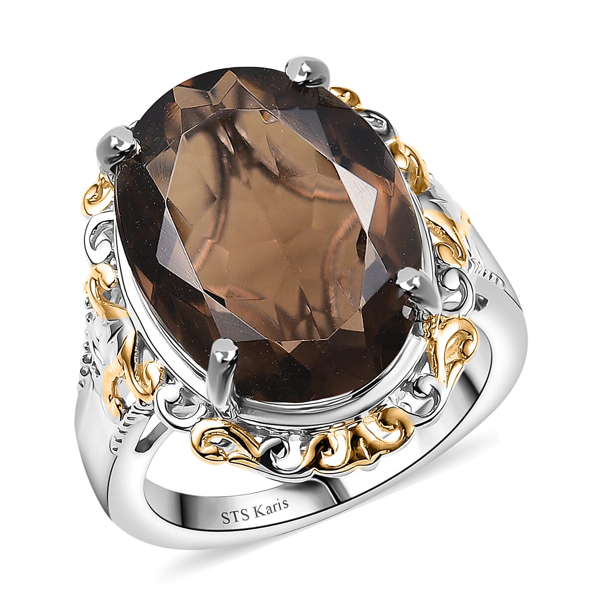 Karis Brazilian Smoky Quartz Ring 18K YG Plated and Platinum Bond (Size 10.0) 11.15 ctw