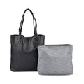 Italy Retro Noble Collection Black Genunie Leather Tote bag (13.38"x3.74"x11.22") with Chic Woven Double Handle - Sticky add to cart bar