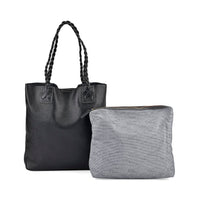 Italy Retro Noble Collection Black Genunie Leather Tote bag (13.38"x3.74"x11.22") with Chic Woven Double Handle